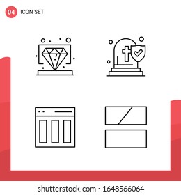 Paquete de 4 iconos de esquema universal para medios impresos en fondo blanco.
