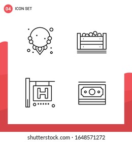 Paquete de 4 iconos de esquema universal para medios impresos en fondo blanco.