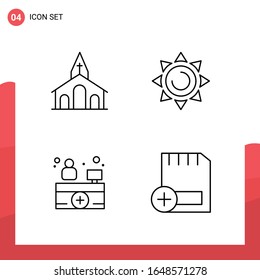 Paquete de 4 iconos de esquema universal para medios impresos en fondo blanco.