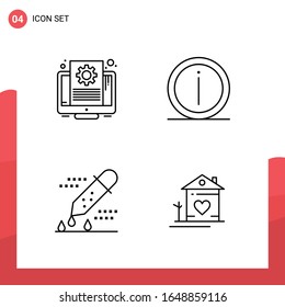 Paquete de 4 iconos de esquema universal para medios impresos en fondo blanco.
