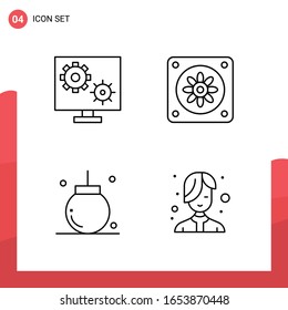 Pack of 4 Universal Outline Icons for Print Media on White Background.