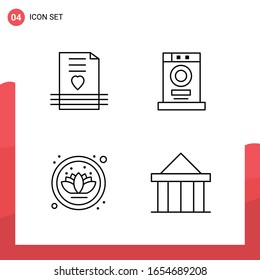 Paquete de 4 iconos de esquema universal para medios impresos en fondo blanco.