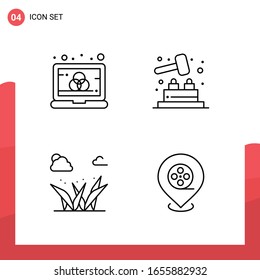 Paquete de 4 iconos de esquema universal para medios impresos en fondo blanco.