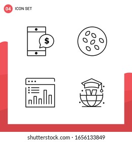 Pack of 4 Universal Outline Icons for Print Media on White Background.