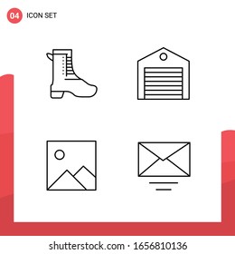 Paquete de 4 iconos de esquema universal para medios impresos en fondo blanco.