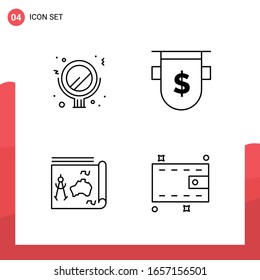 Paquete de 4 iconos de esquema universal para medios impresos en fondo blanco.