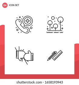 Paquete de 4 iconos de esquema universal para medios impresos en fondo blanco.