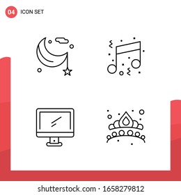 Paquete de 4 iconos de esquema universal para medios impresos en fondo blanco.