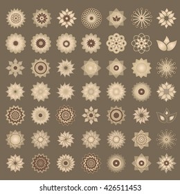 Pack of 49 transparent light vintage abstract geometric flowers logo template. Business abstract icon. Use for logo, sign, symbol, web, label, icon. Vector illustration