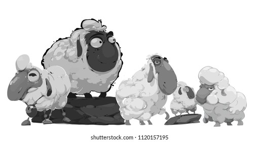 pack of 5 cute cartoon sheep characters