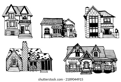 Pack 5 Different House Facades Simple Stock Vector (Royalty Free ...