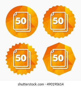 In pack 50 sheets sign icon. 50 papers symbol. Triangular low poly buttons with flat icon. Vector