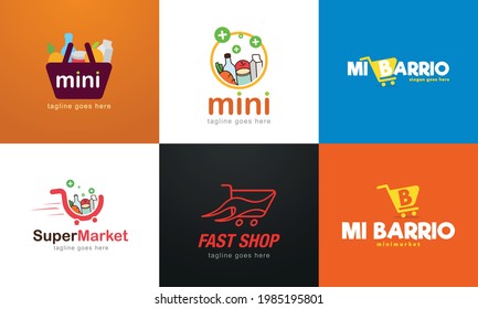 pack of 6 concept logos for supermarkets in vectors