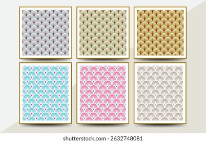 A pack of 6 Japanese-style scallop patterns with subtle textures and soft colors. Ideal for paper, packaging, or fabric design