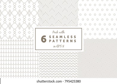 Pack with 6 linear seamless geometric pattern backgrounds