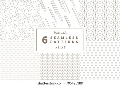 Pack with 6 linear seamless geometric pattern backgrounds