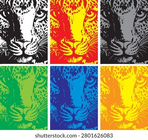Pack of 6 lion face vector with 6 colours variations vector illustrations 