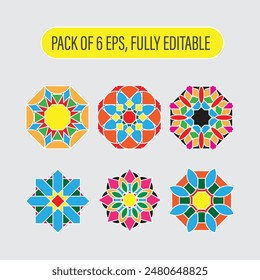 Pack of 6 Mandala Designs, Colorful Mandala Pattern Design Islamic Mandala