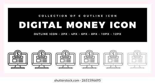Pack of 6 Outline Vector digital money icon