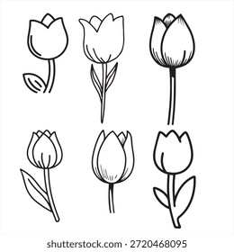 pack of 6 tulip flowers vector style flower pack background patter black silhouette hand drawn images of abstract flowers 