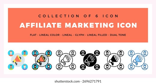 Pack of 6 Vector Affiliate Marketing icon