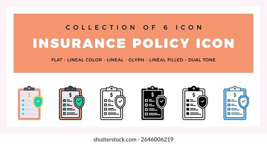 Pack of 6 Vector Insurance Policy icon