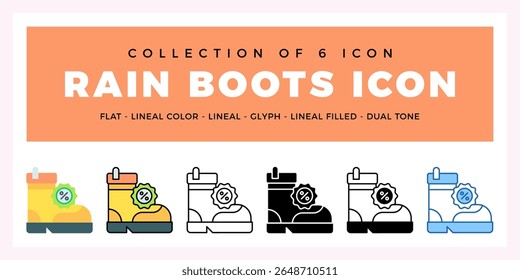 Pack of 6 Vector rain boots icon