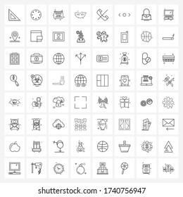 Pack of 64 Universal Line Icons for Web Applications mask; carnival; time; board; room Vector Illustration
