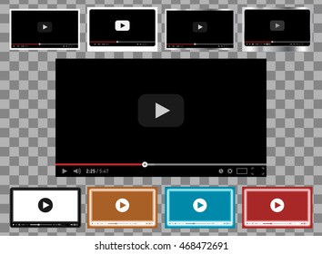 Pack of 9 in 1 video player templates for web and mobile apps flat style. Vector illustration