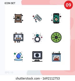 Pack of 9 creative Filledline Flat Colors of diamond; seo; app; hosting; stop Editable Vector Design Elements