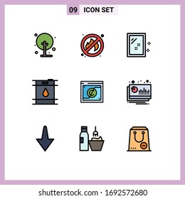 Pack of 9 creative Filledline Flat Colors of domain; copyright; mirror; business; gasoline Editable Vector Design Elements