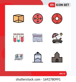Paket mit 9 kreativen Filledline Flat Colors of mixer; Konsole; Symbolik; Blut; Design-Elemente für Vektorillustrationen in der Wissenschaft