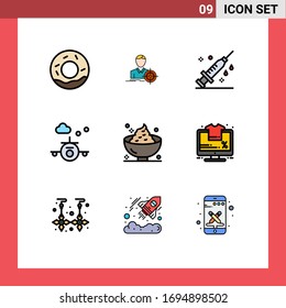 Pack of 9 creative Filledline Flat Colors of holiday; dinner; medical; travel; holiday Editable Vector Design Elements