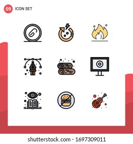 Pack of 9 creative Filledline Flat Colors of cabin; design; world; art; construction Editable Vector Design Elements