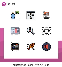 Pack of 9 creative Filledline Flat Colors of plan; design; flowchart; blueprint; software Editable Vector Design Elements