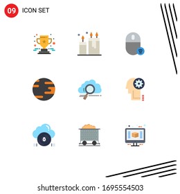 Pack of 9 creative Flat Colors of cloud; globe; spa; earth; hardware Editable Vector Design Elements