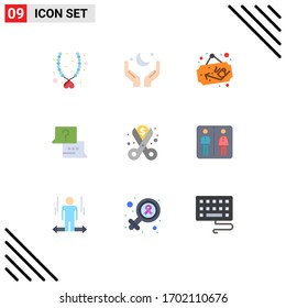 Pack of 9 creative Flat Colors of costs; laptop; eid; find; sign board Editable Vector Design Elements