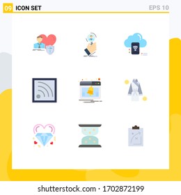 Pack of 9 creative Flat Colors of wifi; connection; human resource; connected; cloud Editable Vector Design Elements
