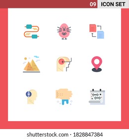 Pack of 9 creative Flat Colors of people; moon; data; nature; mountain Editable Vector Design Elements