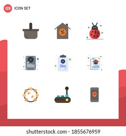 Pack of 9 creative Flat Colors of check; storage; beetle bug; hardware; data Editable Vector Design Elements