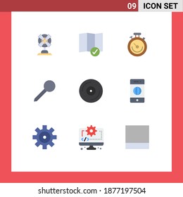 Pack of 9 creative Flat Colors of music; devices; sports; mark; pin Editable Vector Design Elements