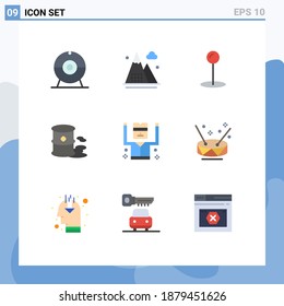 Pack of 9 creative Flat Colors of security; criminal; maps; arrested; garbage Editable Vector Design Elements