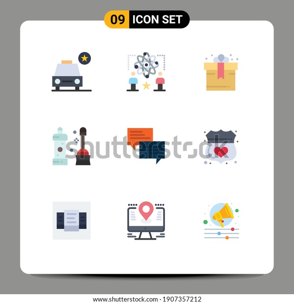 Pack of 9\
creative Flat Colors of message; tool; atom; equipment; bathroom\
Editable Vector Design\
Elements