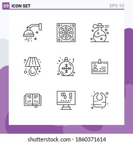 Pack of 9 creative Outlines of ball; light; toilet; lamp; spa Editable Vector Design Elements