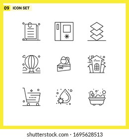 Pack of 9 creative Outlines of dessert; sky; arrange; mountain; balloon Editable Vector Design Elements