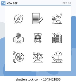Pack of 9 creative Outlines of forklift; world; receive; watch; football Editable Vector Design Elements