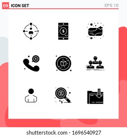 Pack of 9 creative Solid Glyphs of diet; emergency call; soap; emergency; call Editable Vector Design Elements