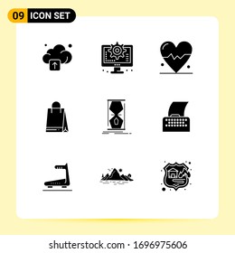 Pack of 9 creative Solid Glyphs of time; early; heart; clock; canada Editable Vector Design Elements