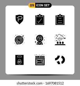 Pack of 9 creative Solid Glyphs of cloud; placeholder; text; pin; brazil Editable Vector Design Elements