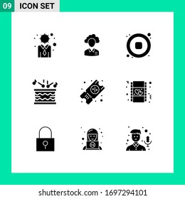 Pack of 9 creative Solid Glyphs of music; drum; manager; video; music Editable Vector Design Elements